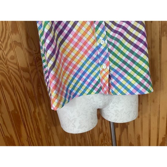 J. Crew Button-Front Gingham Rainbow Tank Top Camisole Stretch Cotton size 8 - Picture 7 of 12